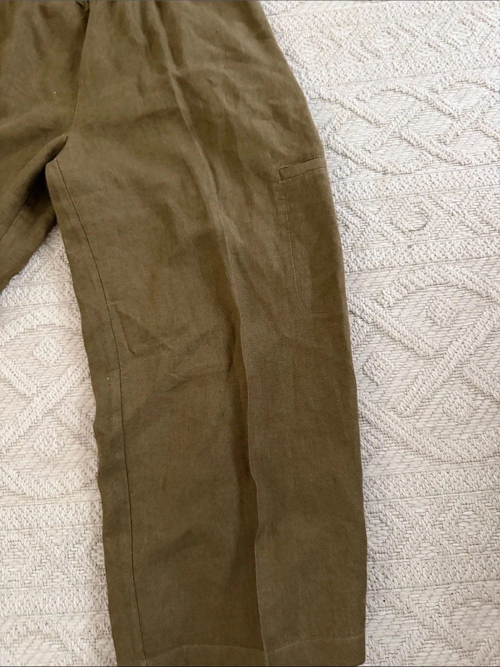 Eileen Fisher Olive Green Wide-Leg Linen Blend Pants